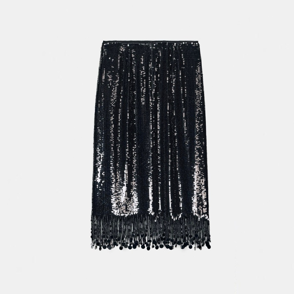 NEW. ZARA 🖤 SEQUIN LONG SKIRT - Picture 13 of 15